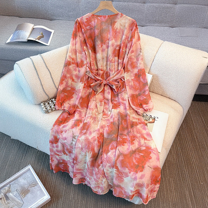 Flare Rose Art Chiffon Dress (3L/4L/5L/6L/7L)