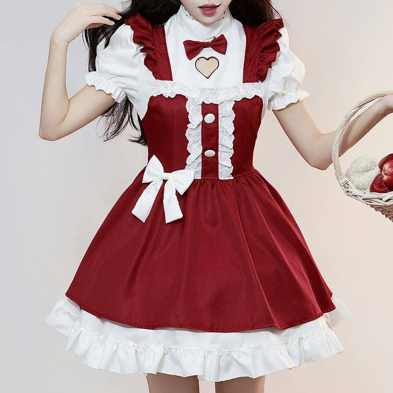 ハートリボンのスイートレッドメイド服(M/L/LL/3L/4L/5L/6L)/コスプレ/ハロウィン