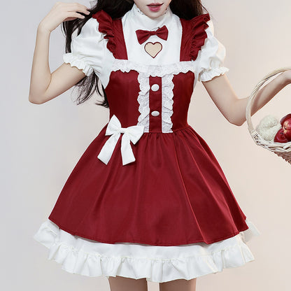 ハートリボンのスイートレッドメイド服(M/L/LL/3L/4L/5L/6L)/コスプレ/ハロウィン