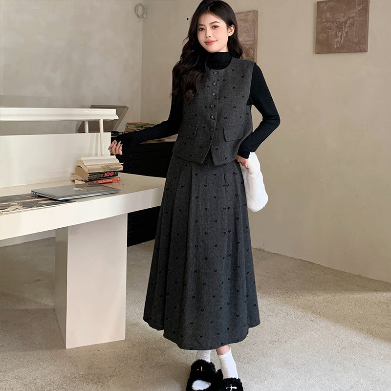 大きいサイズ レディース｜グレーリボンドット・ツイード3点