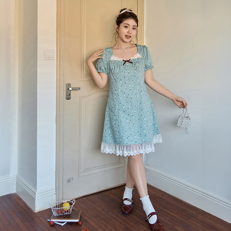 大きいサイズ レディース アンティーク花柄のレース重ねドーリーワンピース(LL/3L/4L/5L/6L)