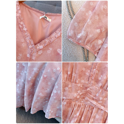 桜色フローラル・ゆったりフェアリーワンピ(3L/4L/5L/6L/7L)