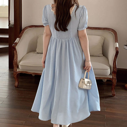 清楚ブルーのリボンレースロングワンピース(LL/3L/4L/5L/6L)