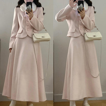 シュガーミルク・ファーカラーフレアセットアップ(L/LL/3L/4L/5L)