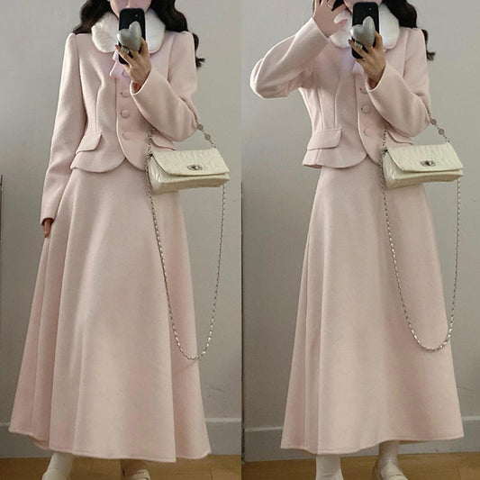 シュガーミルク・ファーカラーフレアセットアップ(L/LL/3L/4L/5L)