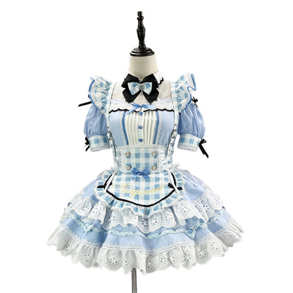 ミルキーブルー・アイレットレースメイドワンピース・ハロウィン・コスプレ(M/L/LL/3L/4L/5L/6L)