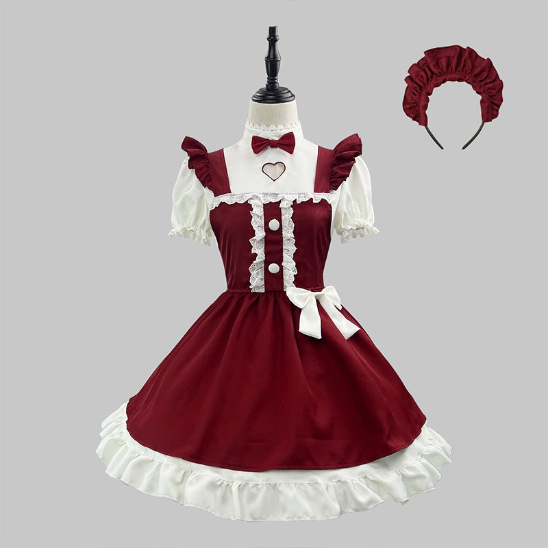ハートリボンのスイートレッドメイド服(M/L/LL/3L/4L/5L/6L)/コスプレ/ハロウィン