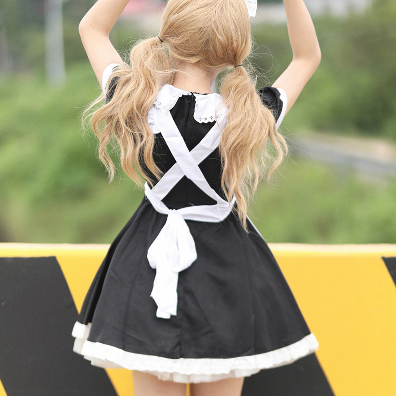 大きいサイズ レディース 白黒お人形のふわふわメイドワンピース (M/L/2L/3L/4L/5L/6L)/コスプレ/ハロウィン