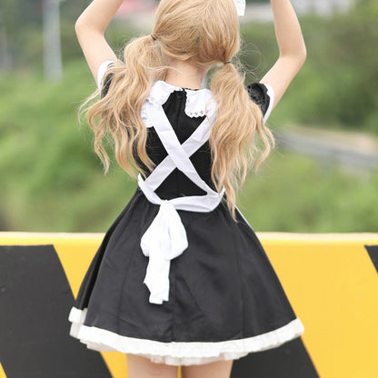 白黒お人形のふわふわメイドワンピース (M/L/2L/3L/4L/5L/6L)/コスプレ/ハロウィン