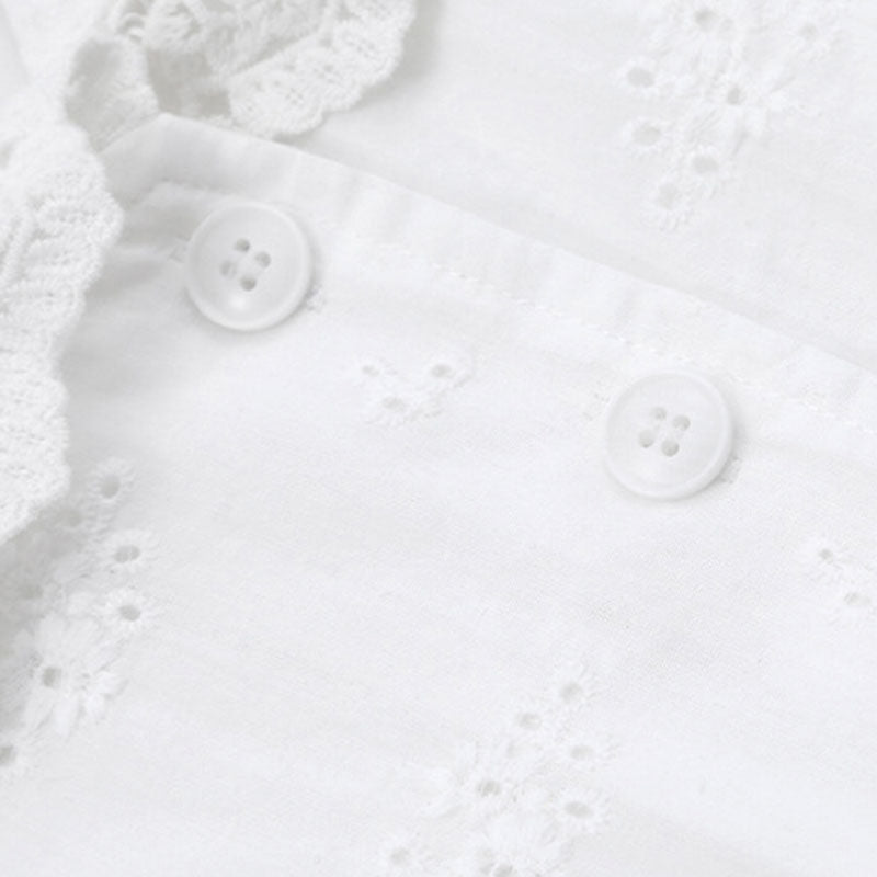 大きいサイズ レディース 花刺繍と大きめ襟のやさしい白ワンピース(LL/3L/4L/5L/6L)