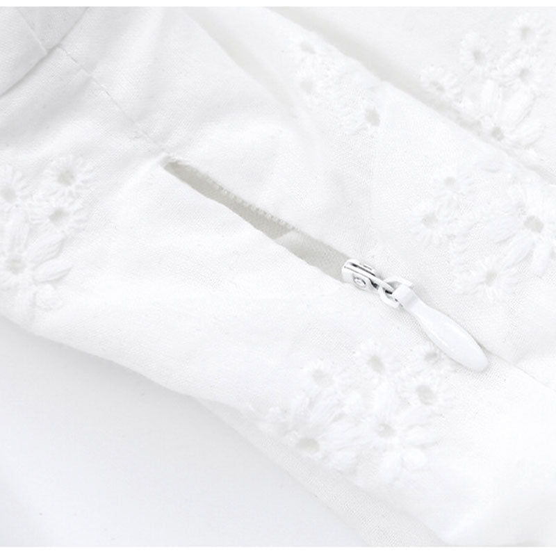 大きいサイズ レディース 花刺繍と大きめ襟のやさしい白ワンピース(LL/3L/4L/5L/6L)