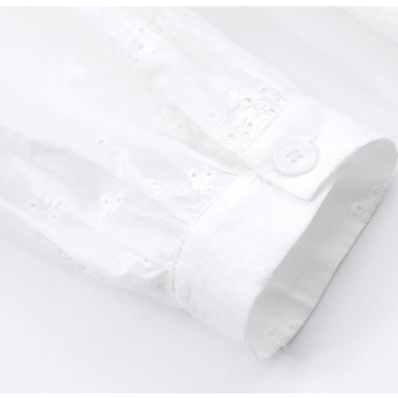 大きいサイズ レディース 花刺繍と大きめ襟のやさしい白ワンピース(LL/3L/4L/5L/6L)