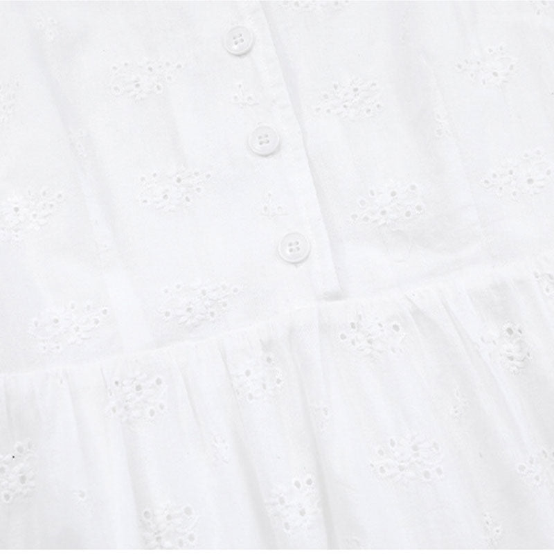 大きいサイズ レディース 花刺繍と大きめ襟のやさしい白ワンピース(LL/3L/4L/5L/6L)