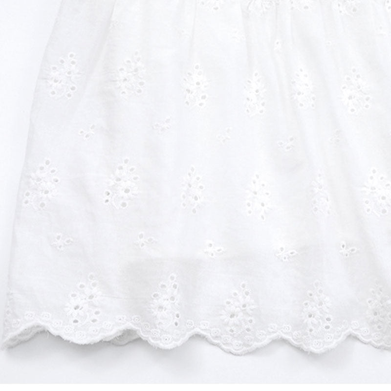 大きいサイズ レディース 花刺繍と大きめ襟のやさしい白ワンピース(LL/3L/4L/5L/6L)