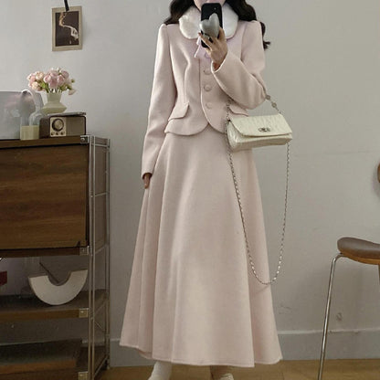 シュガーミルク・ファーカラーフレアセットアップ(L/LL/3L/4L/5L)