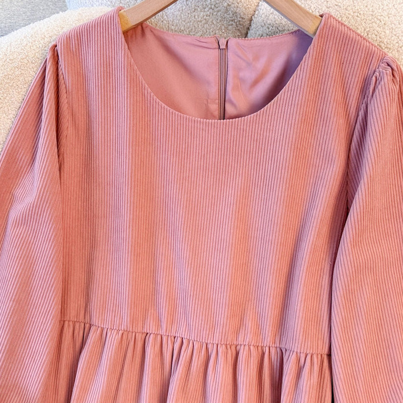 大きいサイズ レディース ピンクカラーのリブワンピース(3L/4L/5L/6L/7L)