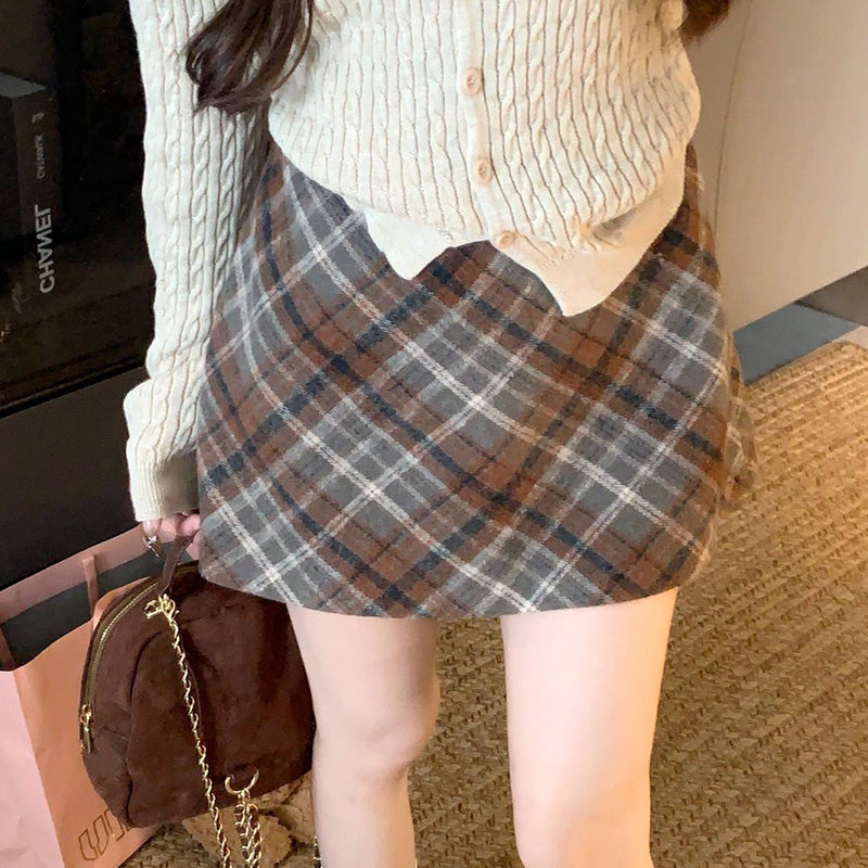 シーズンチェック・あったかガーリーミニ丈スカート(L/LL/3L/4L/5L)