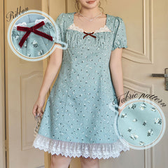 アンティーク花柄のレース重ねドーリーワンピース(LL/3L/4L/5L/6L)