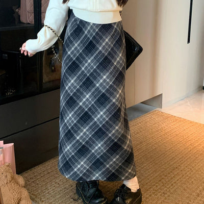 【Plus size bottoms ranking】シーズンチェック・あったかガーリーロング丈スカート(L/LL/3L/4L/5L)