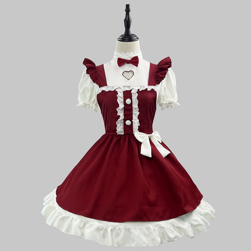 ハートリボンのスイートレッドメイド服(M/L/LL/3L/4L/5L/6L)/コスプレ/ハロウィン