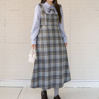 ブルーグレイスチェック ロングワンピース(3L/4L/5L/6L)