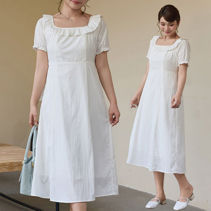 やわらか純白のフリルネック上品ワンピース(LL/3L/4L/5L/6L)