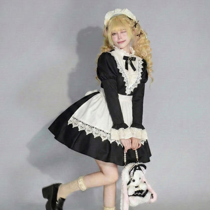 クラシカルノワール・ショートエプロンメイドドレス・ハロウィン・コスプレ(M/L/LL/3L/4L/5L/6L)