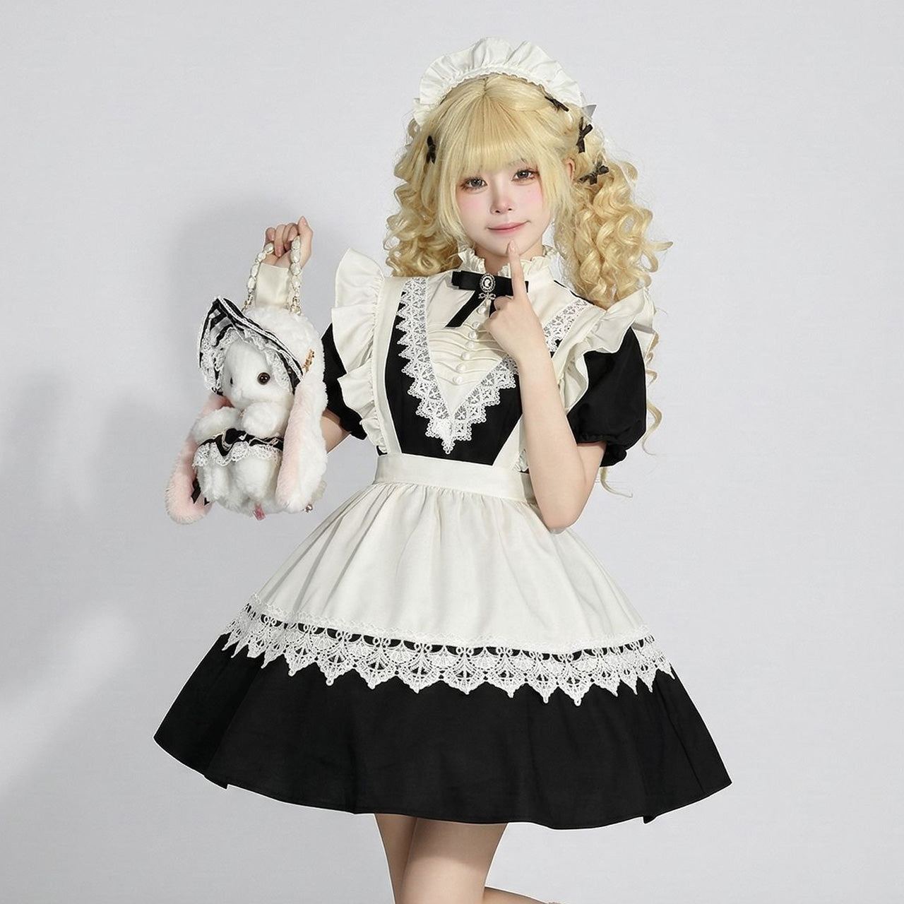 大きいサイズ レディース クラシカルノワール・ショートエプロンメイドドレス・ハロウィン・コスプレ(M/L/LL/3L/4L/5L/6L)