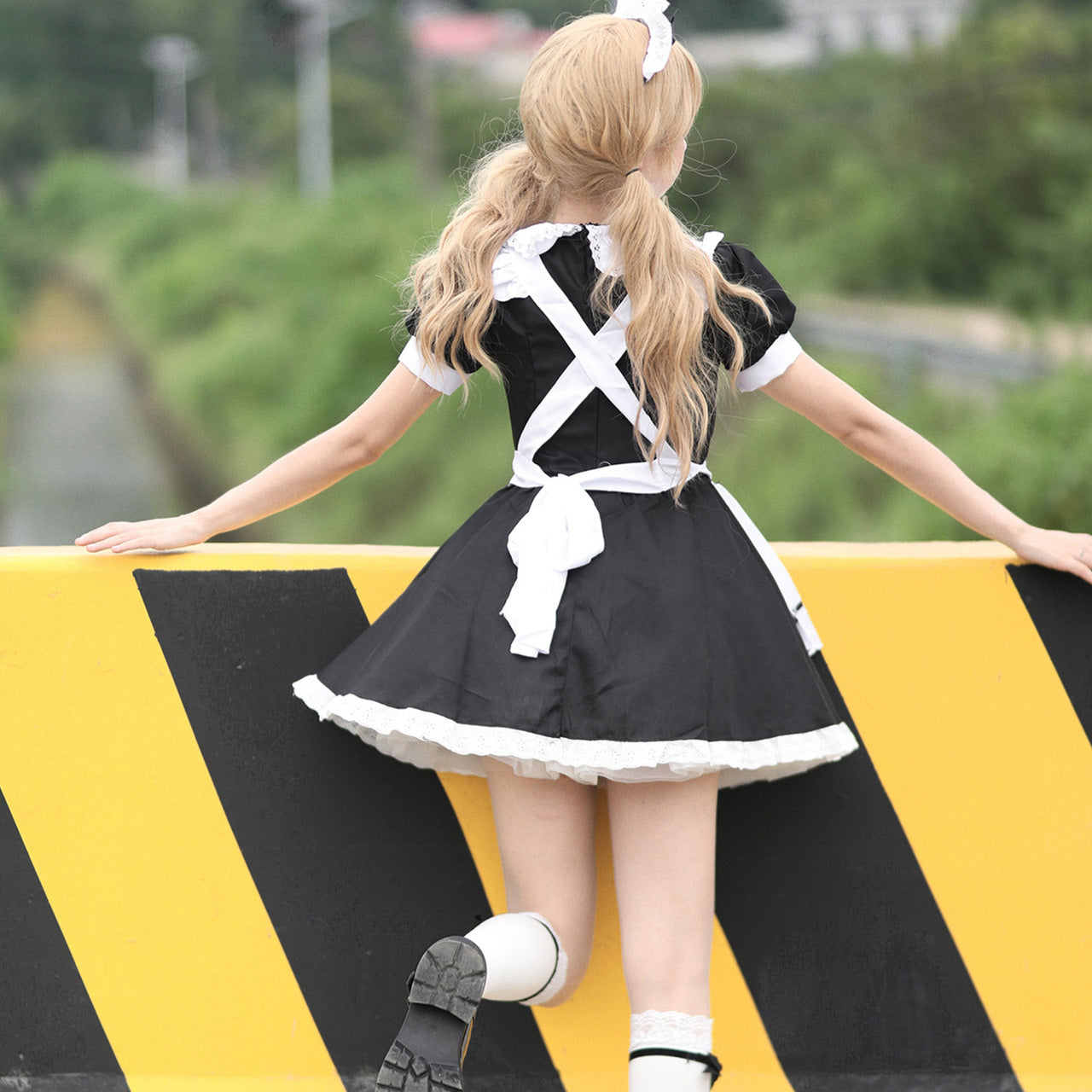 大きいサイズ レディース 白黒お人形のふわふわメイドワンピース (M/L/2L/3L/4L/5L/6L)/コスプレ/ハロウィン