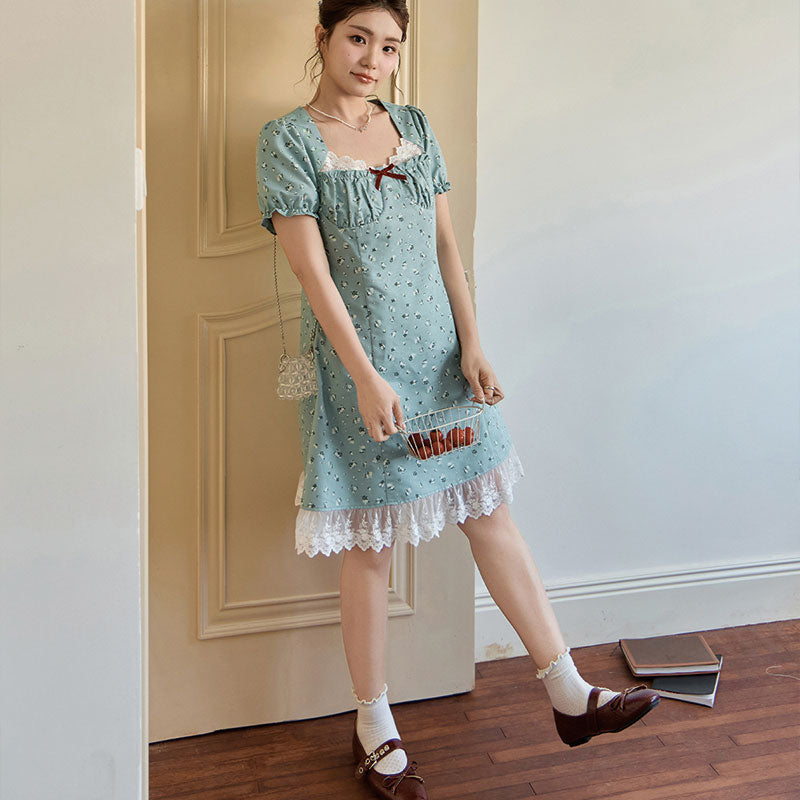 大きいサイズ レディース アンティーク花柄のレース重ねドーリーワンピース(LL/3L/4L/5L/6L)