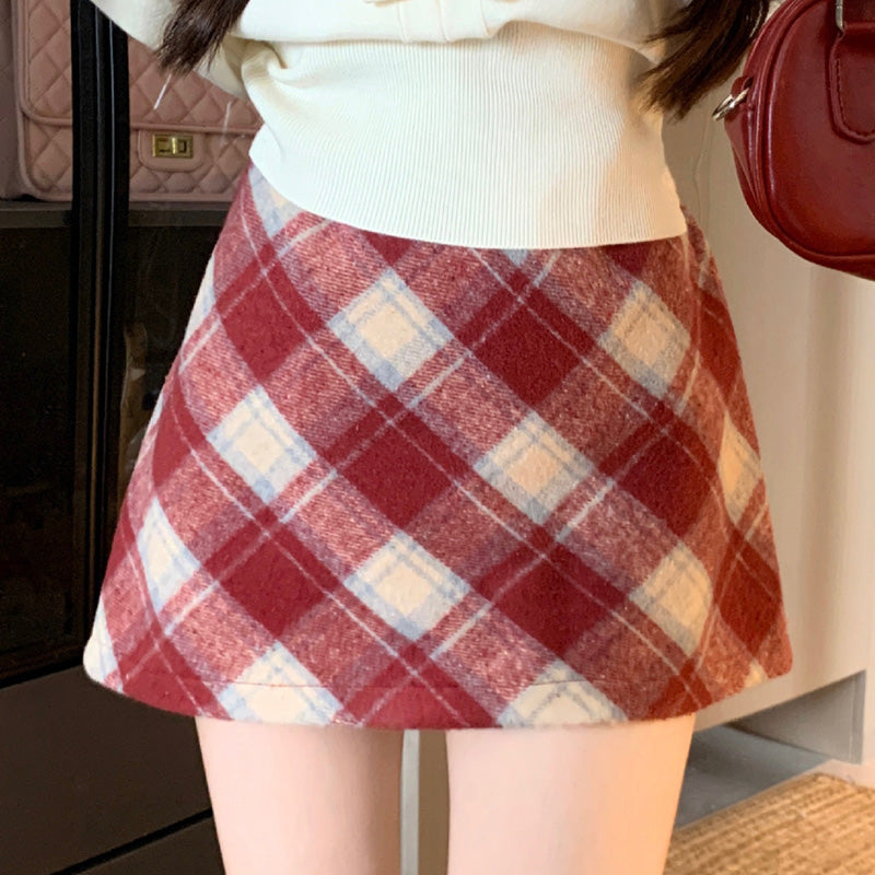 シーズンチェック・あったかガーリーミニ丈スカート(L/LL/3L/4L/5L)