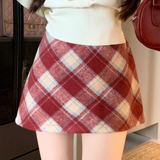 シーズンチェック・あったかガーリーミニ丈スカート(L/LL/3L/4L/5L)