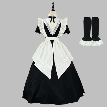 クラシカルノワール・ロングエプロンメイドドレス・ハロウィン・コスプレ(M/L/LL/3L/4L/5L/6L)