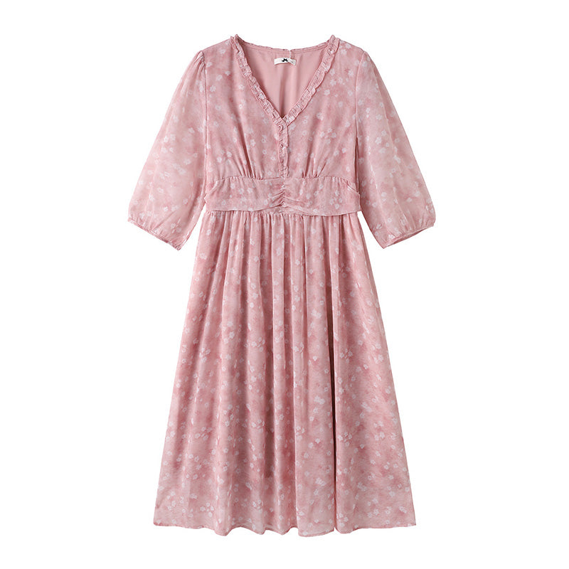桜色フローラル・ゆったりフェアリーワンピ(3L/4L/5L/6L/7L)