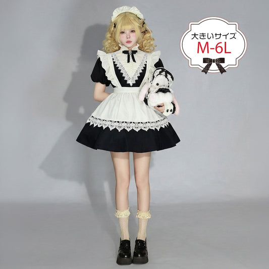 クラシカルノワール・ショートエプロンメイドドレス・ハロウィン・コスプレ(M/L/LL/3L/4L/5L/6L)