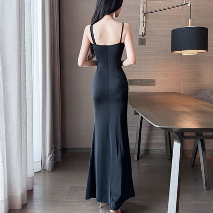 ノワール・ジュエルストラップスリットドレス(LL/3L/4L)/キャバドレス/ギャル