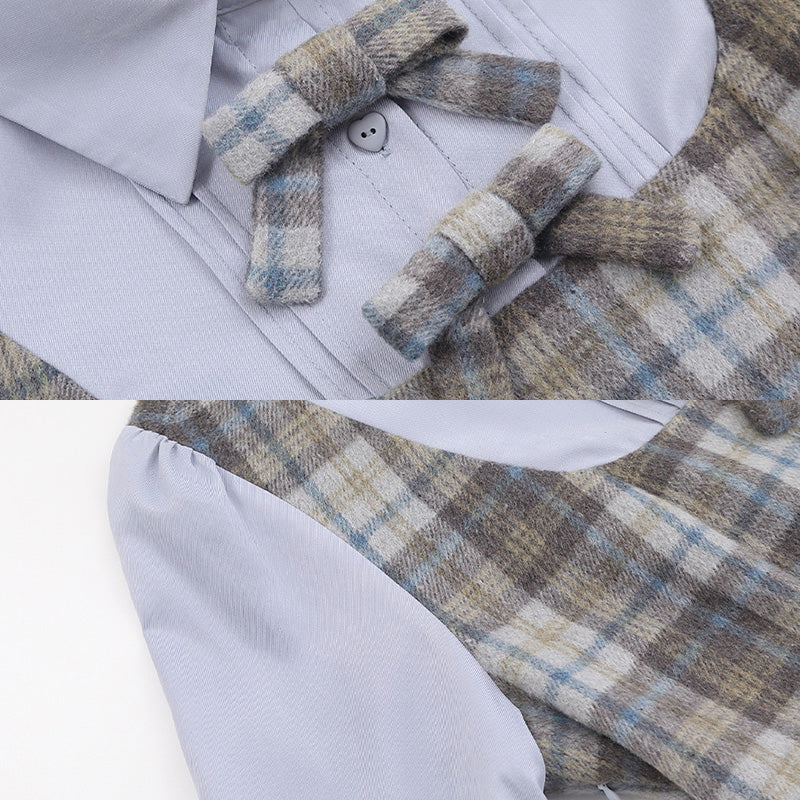 大きいサイズ レディース ブルーグレイスチェック ロングワンピース(3L/4L/5L/6L)