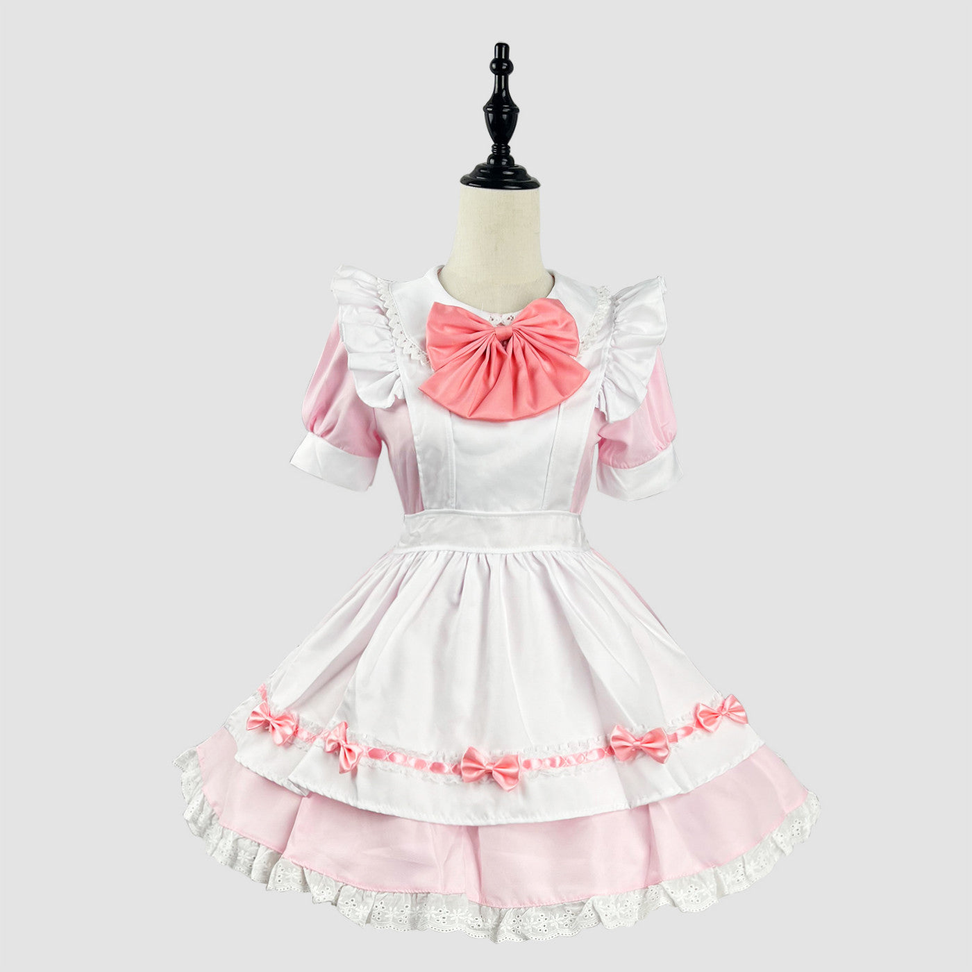 大きいサイズ レディース リボンのメイド服ピンクワンピ―ス (M/L/2L/3L/4L/5L/6L)/コスプレ/ハロウィン