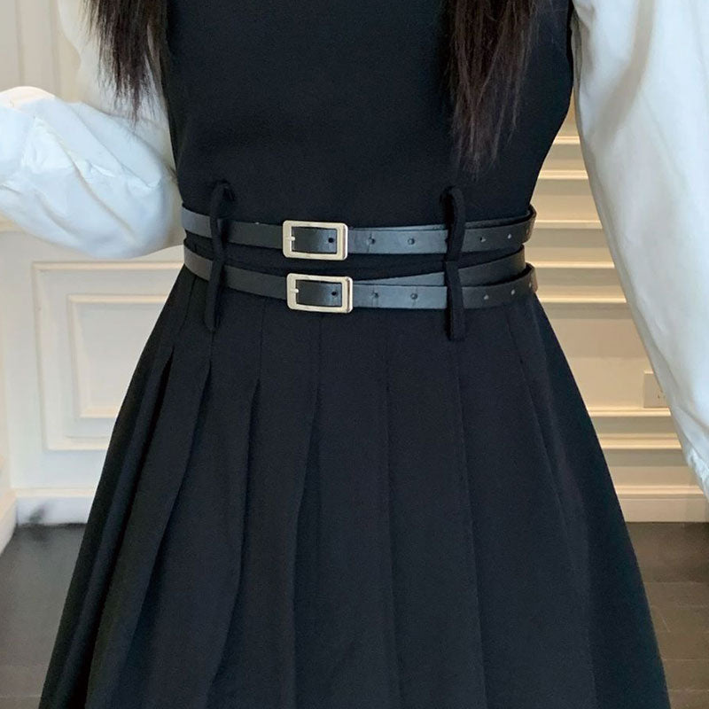 大きいサイズ レディース クラシカルガール・ダブルベルトプリーツワンピース(L/LL/3L/4L/5L)