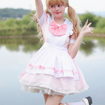 リボンのメイド服ピンクワンピ―ス (M/L/2L/3L/4L/5L/6L)/コスプレ/ハロウィン