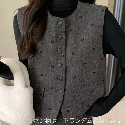 グレーリボンドット・ツイード3点セットアップ(L/LL/3L/4L/5L)