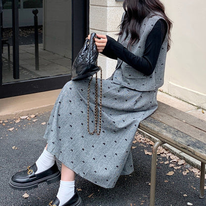 グレーリボンドット・ツイード3点セットアップ(L/LL/3L/4L/5L)