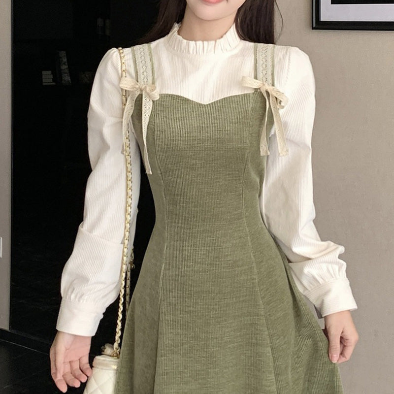 オリーブミルク・レーストリムワンピース(L/LL/3L/4L/5L)