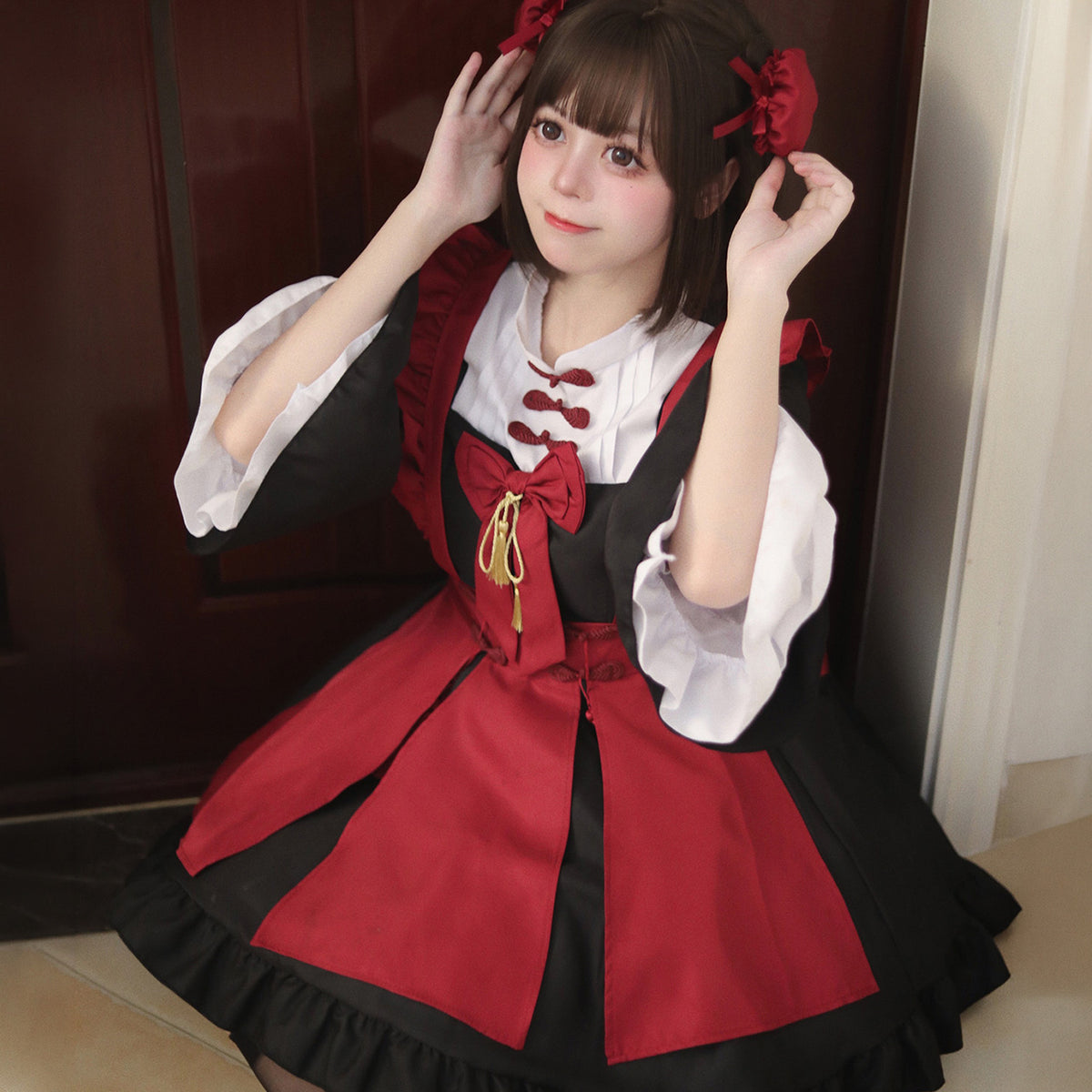 大きいサイズ レディース 紅い月のチャイナメイドワンピース・ハロウィン・コスプレ(M/L/LL/3L/4L/5L/6L)