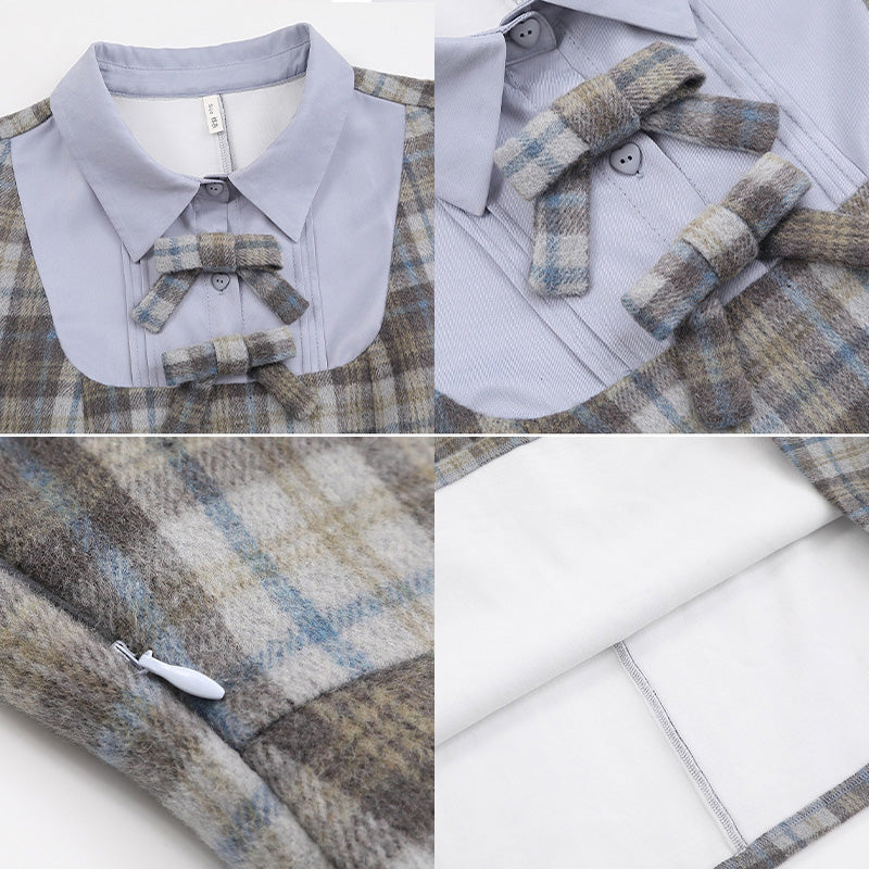 大きいサイズ レディース ブルーグレイスチェック ロングワンピース(3L/4L/5L/6L)