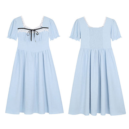 清楚ブルーのリボンレースロングワンピース(LL/3L/4L/5L/6L)