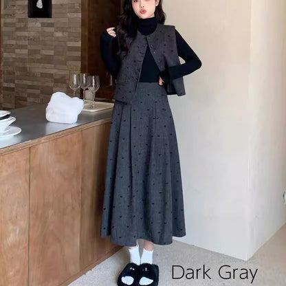 グレーリボンドット・ツイード3点セットアップ(L/LL/3L/4L/5L)