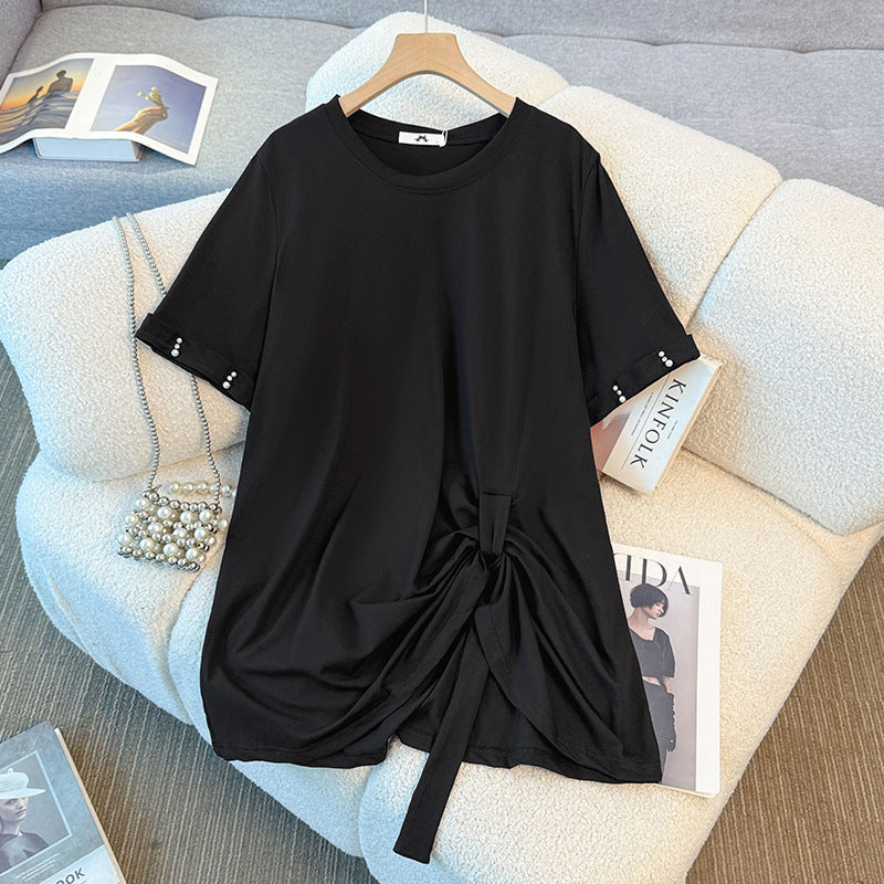 大きいサイズ レディース パールライン・リボンドレープセットアップ(3L/4L/5L/6L/7L)