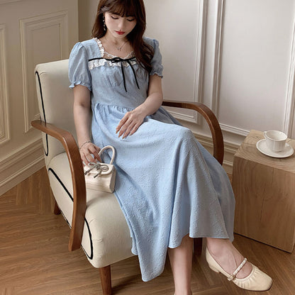 清楚ブルーのリボンレースロングワンピース(LL/3L/4L/5L/6L)