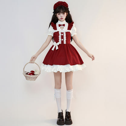 ハートリボンのスイートレッドメイド服(M/L/LL/3L/4L/5L/6L)/コスプレ/ハロウィン
